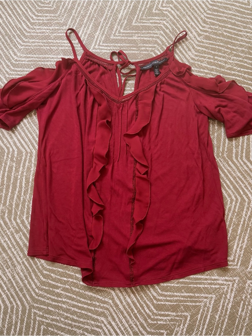 WHBM Burgundy Cold Shoulder Ruffle Blouse Small